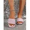 image:imageGORGLITTER Womens Sparkly Rhinestone Strappy Flat Sandals Summer Square Toe Glitter Bling Wedding Shoes Slide SandalsLight Pink