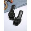 image:imageGORGLITTER Womens Sparkly Rhinestone Strappy Flat Sandals Summer Square Toe Glitter Bling Wedding Shoes Slide SandalsPu Black