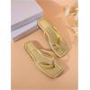 image:imageGORGLITTER Womens Square Open Toe Flip Flop Minimalist Thong Flat Sandals Slide On Summer Vacation 2026 Dressy ShoesGold
