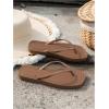 image:imageGORGLITTER Womens Square Open Toe Flip Flops Thong Flat Sandals Comfortable Slip On Slides Summer Vacation Beach ShoesBrown