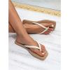 image:imageGORGLITTER Womens Square Toe Flip Flops Boho Flat Sandals Straw Dressy Beach Summer Vacation 2026 Slide ShoesBeige