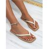 image:imageGORGLITTER Womens Square Toe Flip Flops Boho Flat Sandals Straw Dressy Beach Summer Vacation 2026 Slide ShoesBeige