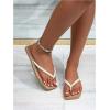 image:imageGORGLITTER Womens Square Toe Flip Flops Boho Flat Sandals Straw Dressy Beach Summer Vacation 2026 Slide ShoesBeige