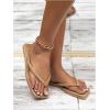 image:imageGORGLITTER Womens Square Toe Flip Flops Boho Flat Sandals Straw Dressy Beach Summer Vacation 2026 Slide ShoesBrown