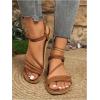 image:imageGORGLITTER Womens Strappy Flat Sandals Dressy Ankle Strap Open Toe Summer Beach Slides Casual Vacation ShoesBrown
