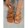 image:imageGORGLITTER Womens Strappy Flat Sandals Square Open Toe Criss Cross Dressy Summer Vacation 2026 Slip on Slide ShoesBrown