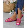 image:imageGORGLITTER Womens Strappy Flat Sandals Square Open Toe Criss Cross Dressy Summer Vacation 2026 Slip on Slide ShoesHot Pink