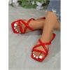 image:imageGORGLITTER Womens Strappy Flat Sandals Square Open Toe Criss Cross Dressy Summer Vacation 2026 Slip on Slide ShoesRed