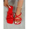 image:imageGORGLITTER Womens Strappy Flat Sandals Square Open Toe Criss Cross Dressy Summer Vacation 2026 Slip on Slide ShoesRed