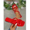 image:imageGORGLITTER Womens Strappy Flat Sandals Square Open Toe Criss Cross Dressy Summer Vacation 2026 Slip on Slide ShoesRed