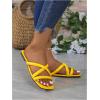image:imageGORGLITTER Womens Strappy Flat Sandals Square Open Toe Criss Cross Dressy Summer Vacation 2026 Slip on Slide ShoesYellow