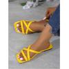 image:imageGORGLITTER Womens Strappy Flat Sandals Square Open Toe Criss Cross Dressy Summer Vacation 2026 Slip on Slide ShoesYellow