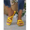 image:imageGORGLITTER Womens Strappy Flat Sandals Square Open Toe Criss Cross Dressy Summer Vacation 2026 Slip on Slide ShoesYellow