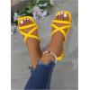 image:imageGORGLITTER Womens Strappy Flat Sandals Square Open Toe Criss Cross Dressy Summer Vacation 2026 Slip on Slide ShoesYellow
