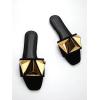 image:imageGORGLITTER Womens Studded Gold Flat Sandals Dressy Square Open Toe Summer Vacation Slip on Slides ShoesBlack