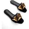 image:imageGORGLITTER Womens Studded Gold Flat Sandals Dressy Square Open Toe Summer Vacation Slip on Slides ShoesBlack