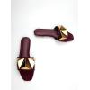 image:imageGORGLITTER Womens Studded Gold Flat Sandals Dressy Square Open Toe Summer Vacation Slip on Slides ShoesBurgundy