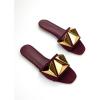 image:imageGORGLITTER Womens Studded Gold Flat Sandals Dressy Square Open Toe Summer Vacation Slip on Slides ShoesBurgundy