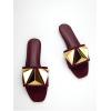 image:imageGORGLITTER Womens Studded Gold Flat Sandals Dressy Square Open Toe Summer Vacation Slip on Slides ShoesBurgundy