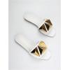 image:imageGORGLITTER Womens Studded Gold Flat Sandals Dressy Square Open Toe Summer Vacation Slip on Slides ShoesWhite