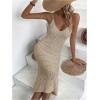 image:imageGORGLITTER Womens Vacation Crochet Dresses Summer Beach Boho Seashell Sleeveless Wedding Guest Cover Up Midi DressesKhaki