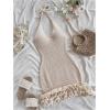 image:imageGORGLITTER Womens Vacation Outfit Crochet Halter Knit Bubble Mini Dress Sexy Beach Cruise Summer Miami Resort OutfitsApricot