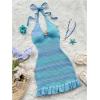 image:imageGORGLITTER Womens Vacation Outfit Crochet Halter Knit Bubble Mini Dress Sexy Beach Cruise Summer Miami Resort OutfitsBlue Tie Dye