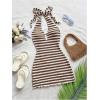 image:imageGORGLITTER Womens Vacation Outfit Crochet Halter Knit Bubble Mini Dress Sexy Beach Cruise Summer Miami Resort OutfitsBrown and White