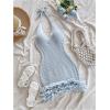 image:imageGORGLITTER Womens Vacation Outfit Crochet Halter Knit Bubble Mini Dress Sexy Beach Cruise Summer Miami Resort OutfitsLight Blue