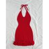 image:imageGORGLITTER Womens Vacation Outfit Crochet Halter Knit Bubble Mini Dress Sexy Beach Cruise Summer Miami Resort OutfitsRed