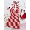 image:imageGORGLITTER Womens Vacation Outfit Crochet Halter Knit Bubble Mini Dress Sexy Beach Cruise Summer Miami Resort OutfitsRed and White