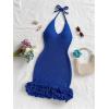 image:imageGORGLITTER Womens Vacation Outfit Crochet Halter Knit Bubble Mini Dress Sexy Beach Cruise Summer Miami Resort OutfitsRoyal Blue