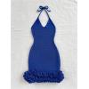 image:imageGORGLITTER Womens Vacation Outfit Crochet Halter Knit Bubble Mini Dress Sexy Beach Cruise Summer Miami Resort OutfitsRoyal Blue