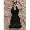 image:imageGORGLITTER Womens Vacation Outfit Crochet Halter Knit Bubble Mini Dress Sexy Beach Cruise Summer Miami Resort OutfitsSolid Black