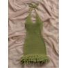 image:imageGORGLITTER Womens Vacation Outfit Crochet Halter Knit Bubble Mini Dress Sexy Beach Cruise Summer Miami Resort OutfitsSolid Green