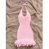 image:imageGORGLITTER Womens Vacation Outfit Crochet Halter Knit Bubble Mini Dress Sexy Beach Cruise Summer Miami Resort OutfitsSolid Pink