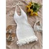 image:imageGORGLITTER Womens Vacation Outfit Crochet Halter Knit Bubble Mini Dress Sexy Beach Cruise Summer Miami Resort OutfitsWhite