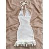image:imageGORGLITTER Womens Vacation Outfit Crochet Halter Knit Bubble Mini Dress Sexy Beach Cruise Summer Miami Resort OutfitsWhite