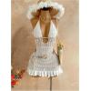 image:imageGORGLITTER Womens Vacation Outfit Crochet Halter Knit Bubble Mini Dress Sexy Beach Cruise Summer Miami Resort OutfitsWhite Shell