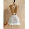 image:imageGORGLITTER Womens Vacation Outfit Crochet Halter Knit Bubble Mini Dress Sexy Beach Cruise Summer Miami Resort OutfitsWhite Shell