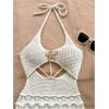 image:imageGORGLITTER Womens Vacation Outfit Crochet Halter Knit Bubble Mini Dress Sexy Beach Cruise Summer Miami Resort OutfitsWhite Textured