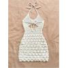 image:imageGORGLITTER Womens Vacation Outfit Crochet Halter Knit Bubble Mini Dress Sexy Beach Cruise Summer Miami Resort OutfitsWhite Textured