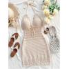 image:imageGORGLITTER Womens Vacation Outfits Crochet Halter Mini Dress Summer Beach Bow Tie Backless Bodycon Knit Festival SundressApricot