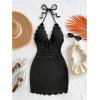 image:imageGORGLITTER Womens Vacation Outfits Crochet Halter Mini Dress Summer Beach Bow Tie Backless Bodycon Knit Festival SundressBlack