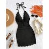 image:imageGORGLITTER Womens Vacation Outfits Crochet Halter Mini Dress Summer Beach Bow Tie Backless Bodycon Knit Festival SundressBlack