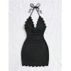 image:imageGORGLITTER Womens Vacation Outfits Crochet Halter Mini Dress Summer Beach Bow Tie Backless Bodycon Knit Festival SundressBlack