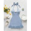 image:imageGORGLITTER Womens Vacation Outfits Crochet Halter Mini Dress Summer Beach Bow Tie Backless Bodycon Knit Festival SundressBlue