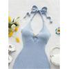image:imageGORGLITTER Womens Vacation Outfits Crochet Halter Mini Dress Summer Beach Bow Tie Backless Bodycon Knit Festival SundressBlue