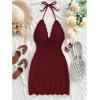 image:imageGORGLITTER Womens Vacation Outfits Crochet Halter Mini Dress Summer Beach Bow Tie Backless Bodycon Knit Festival SundressBurgundy