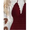 image:imageGORGLITTER Womens Vacation Outfits Crochet Halter Mini Dress Summer Beach Bow Tie Backless Bodycon Knit Festival SundressBurgundy